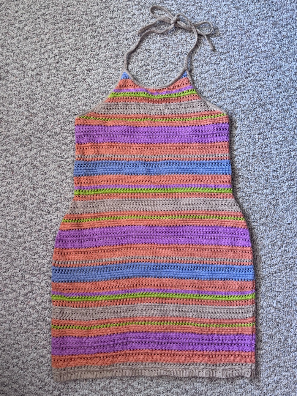 House of Harlow Striped Crochet Halter Mini Dress